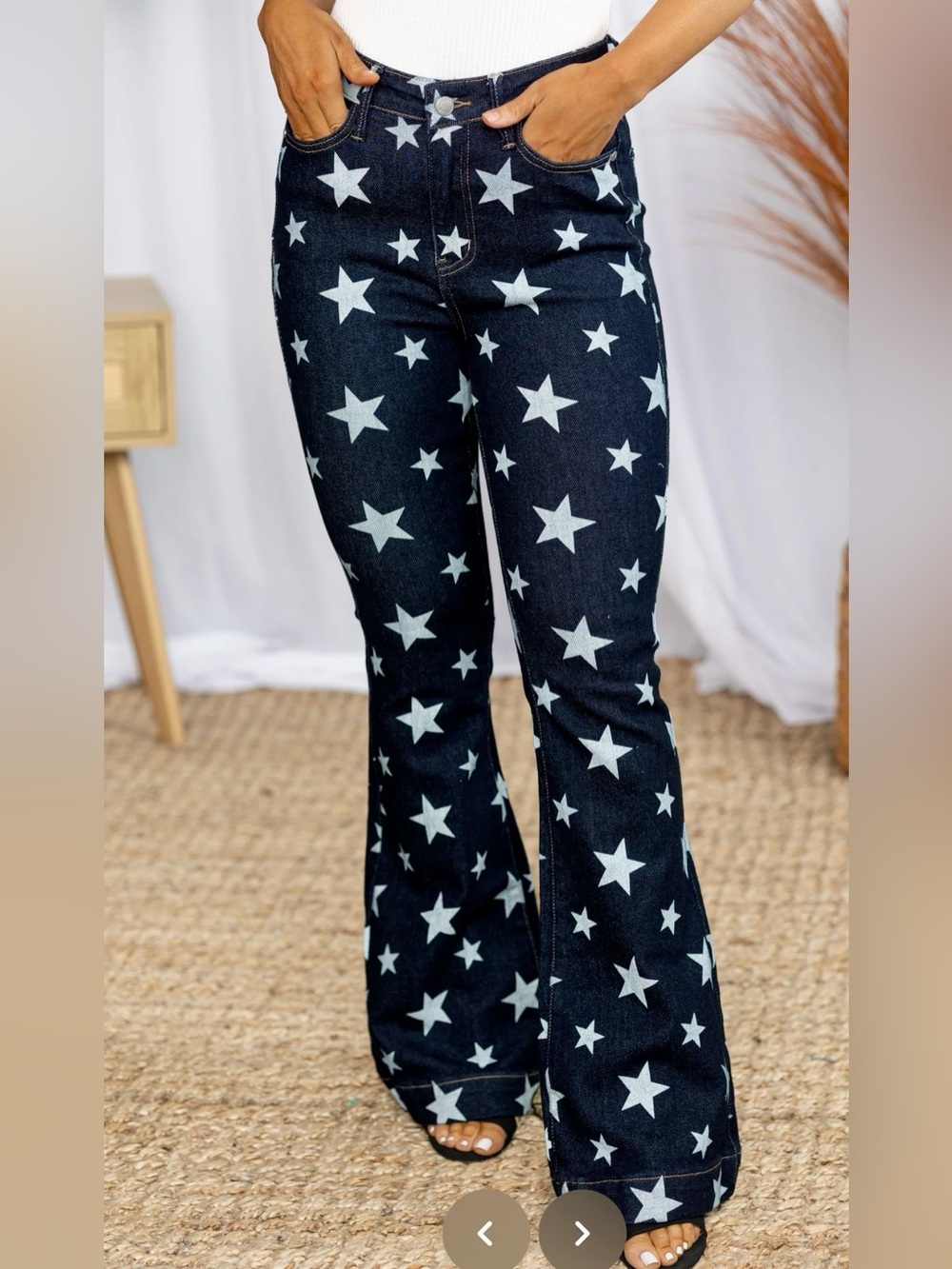 Judy Blue Dark Blue Star-Print Flare Jeans
